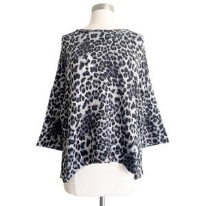 H by Bordeaux Leopard Boxy Dolman Sleeve Knit Top Sz Small